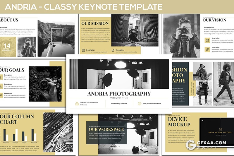 30页扁平化摄影行业介绍展示keynote模板 3种主题配色 - 顶尖PPT