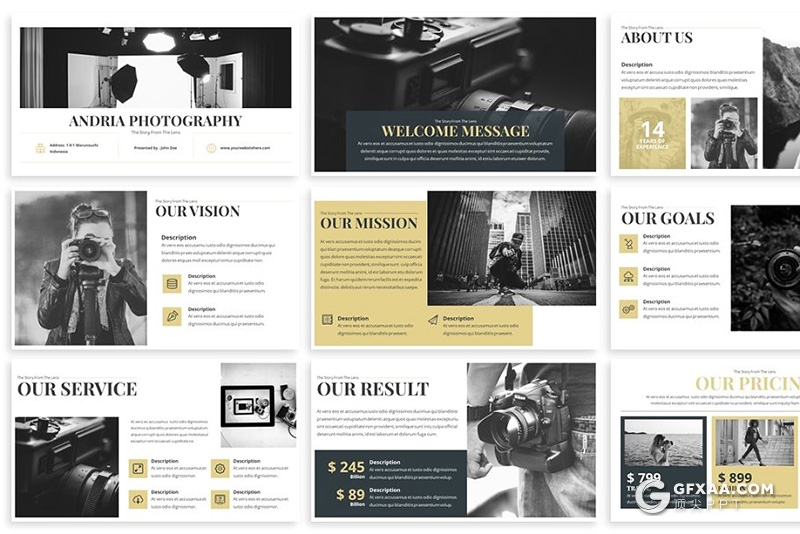 30页扁平化摄影行业介绍展示keynote模板 3种主题配色 - 顶尖PPT