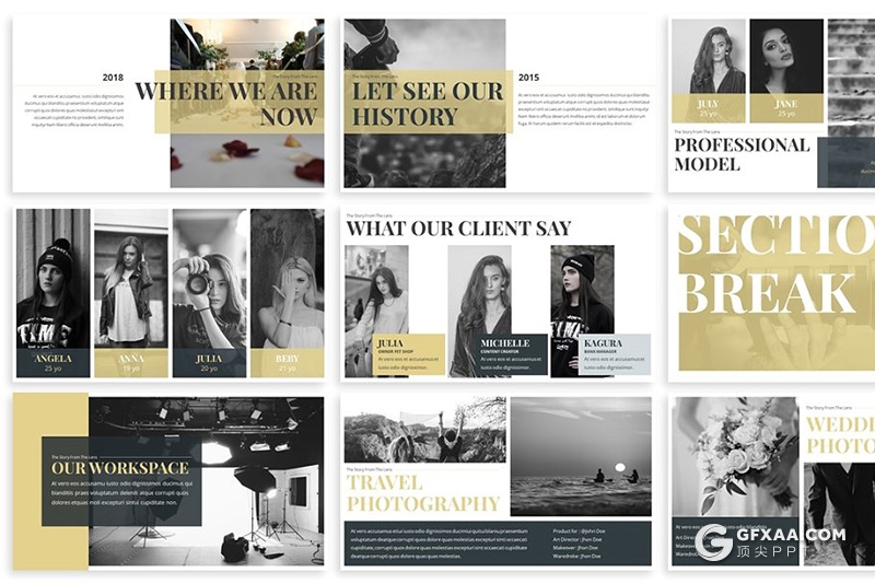 30页扁平化摄影行业介绍展示keynote模板 3种主题配色 - 顶尖PPT