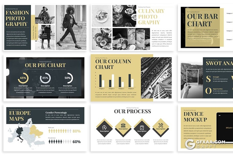 30页扁平化摄影行业介绍展示keynote模板 3种主题配色 - 顶尖PPT