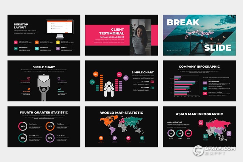 62页彩色扁平化商务汇报PPT模板 黑白两种底色 - 顶尖PPT