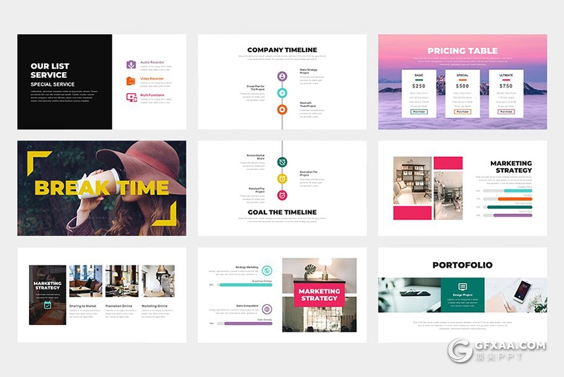 62页彩色扁平化商务汇报PPT模板 黑白两种底色 - 顶尖PPT