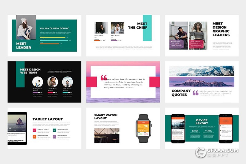 62页彩色扁平化商务汇报PPT模板 黑白两种底色 - 顶尖PPT