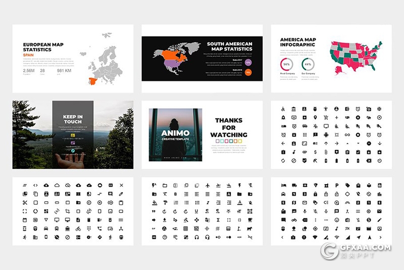 62页彩色扁平化商务汇报PPT模板 黑白两种底色 - 顶尖PPT