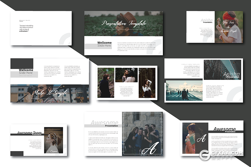 6多页极简文艺风格摄影图片展示keynote模板 - 顶尖PPT