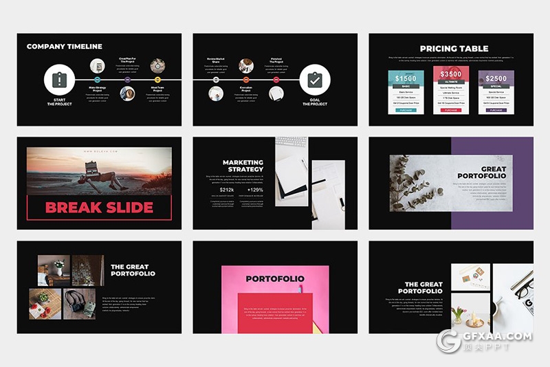 62页国外多色搭配商务多用途Google slides模板 - 顶尖PPT