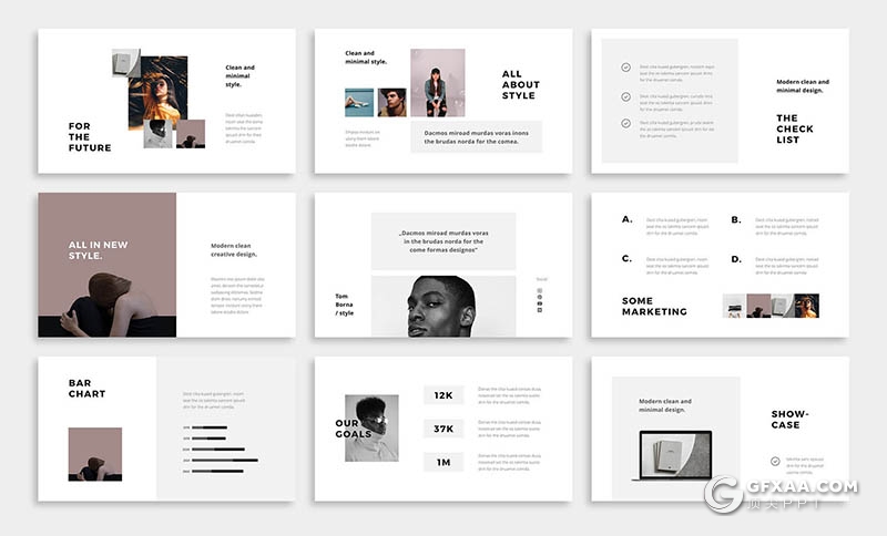 73页简约文艺摄影人物写真展示PPT模板 - 顶尖PPT