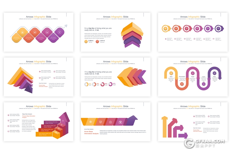 35页keynote箭头指向创意图形模板 12种主题配色 - 顶尖PPT