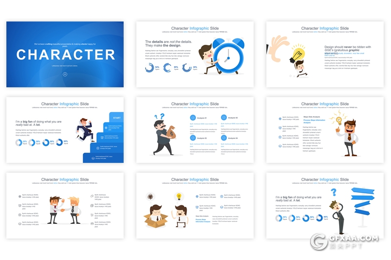 35页keynote卡通商务人物图形素材模板 12种主题配色 - 顶尖PPT