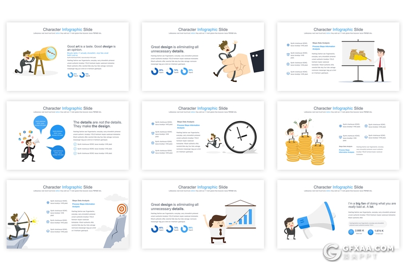 35页keynote卡通商务人物图形素材模板 12种主题配色 - 顶尖PPT