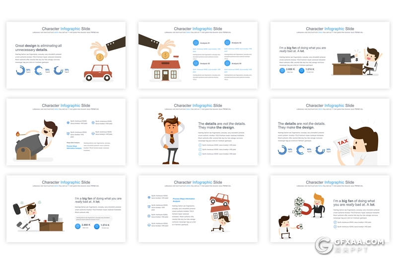 35页keynote卡通商务人物图形素材模板 12种主题配色 - 顶尖PPT