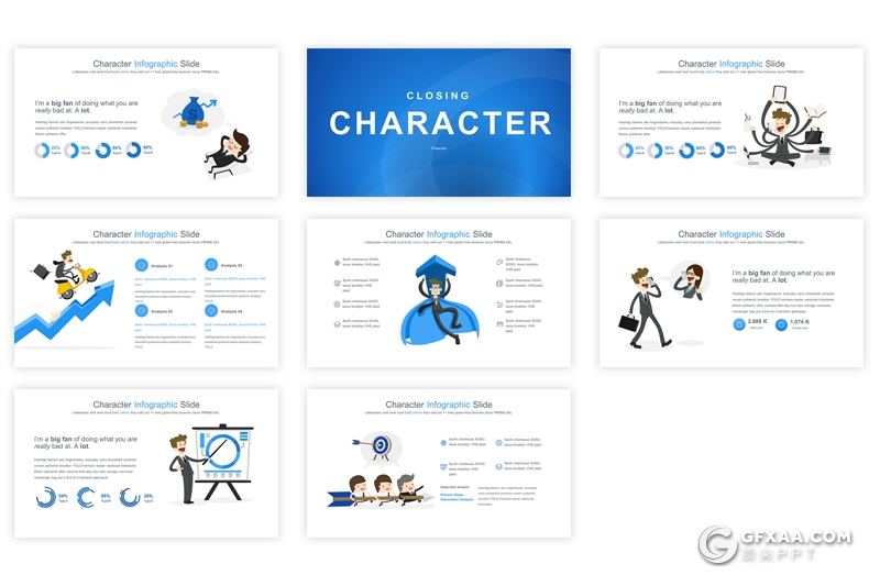 35页keynote卡通商务人物图形素材模板 12种主题配色 - 顶尖PPT