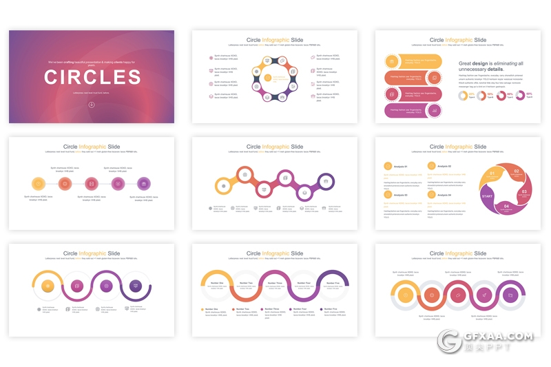 35页创意圆形商务图形keynote素材模板 12种主题配色 - 顶尖PPT