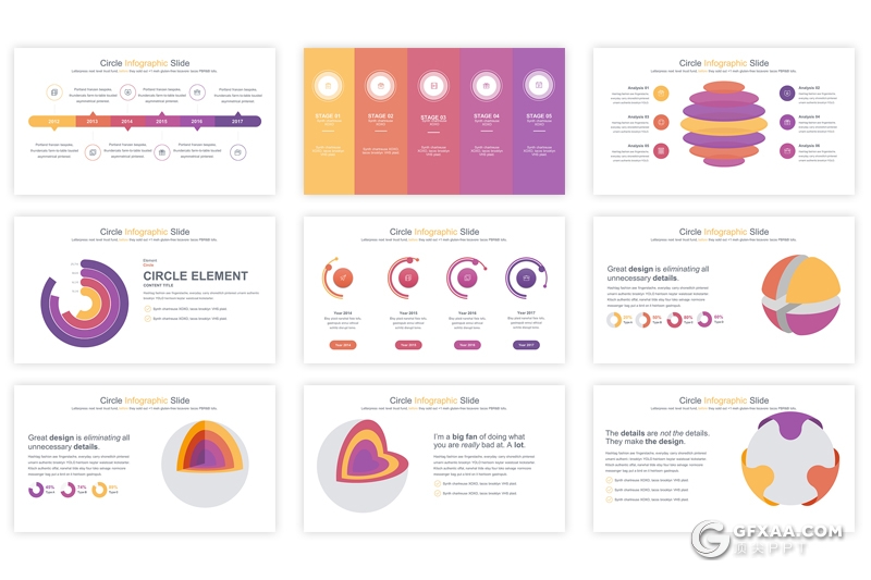 35页创意圆形商务图形keynote素材模板 12种主题配色 - 顶尖PPT