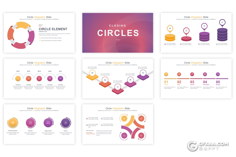 35页创意圆形商务图形keynote素材模板 12种主题配色 - 顶尖PPT
