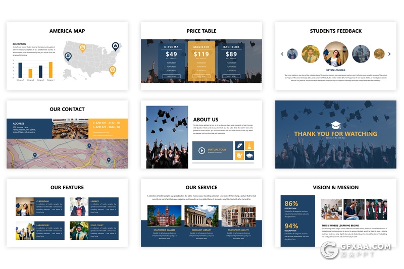 30页3种配色大学环境介绍教育培训行业分析PPT模板 - 顶尖PPT