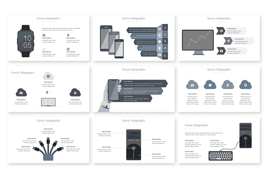 科技电子产品信息图形PowerPoint模板 - 顶尖PPT