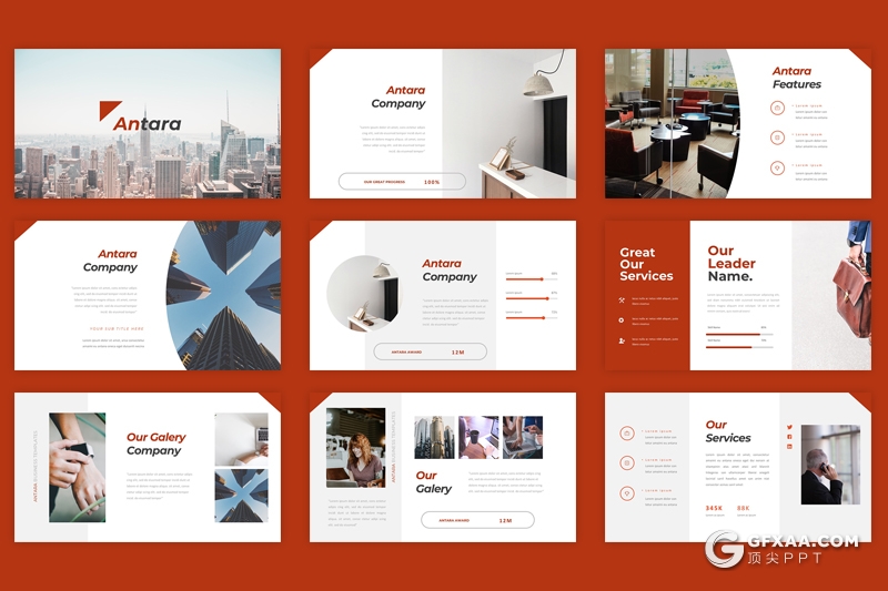 30页欧美风格企业介绍工作汇报Google slides模板 5种主题配色 - 顶尖PPT