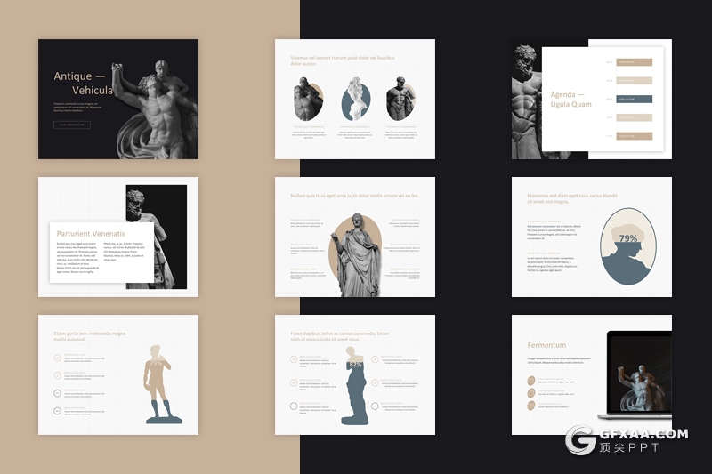 20页4:3尺寸古董艺术品收藏介绍展示PPT模板 - 顶尖PPT