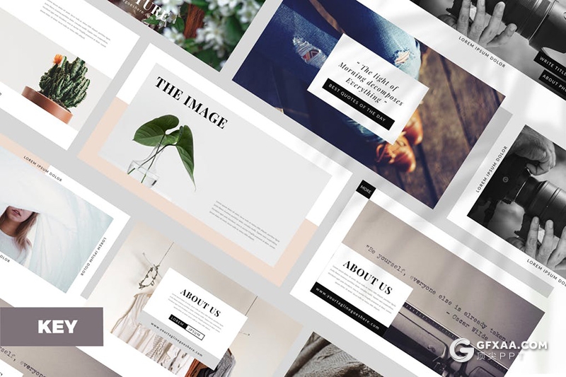 50页简约风格摄影图片展示keynote模板 - 顶尖PPT