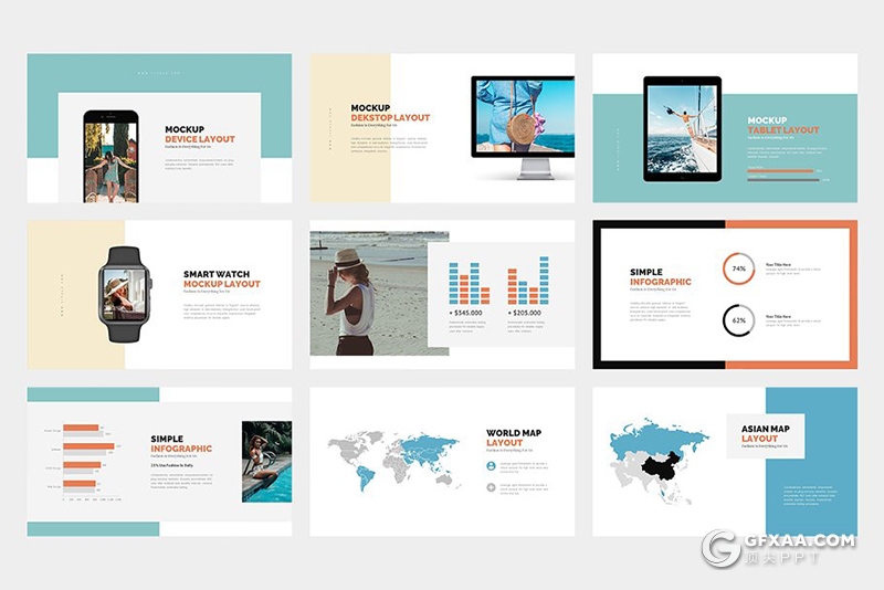 62页扁平化简约时尚风格摄影图片展示PPT模板 黑白两种底色 - 顶尖PPT