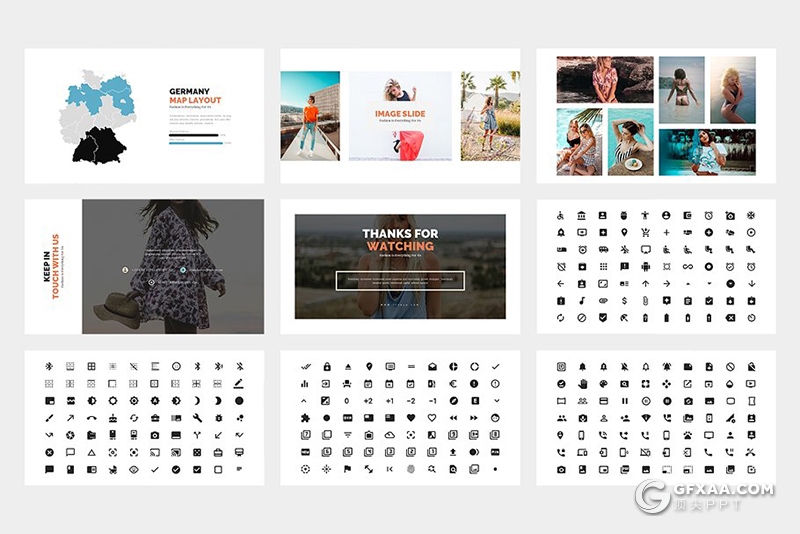 62页扁平化简约时尚风格摄影图片展示PPT模板 黑白两种底色 - 顶尖PPT