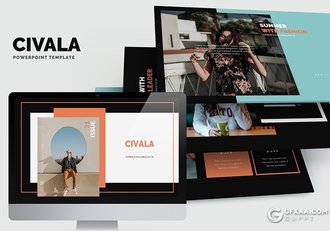 62页扁平化简约时尚风格摄影图片展示PPT模板 黑白两种底色 - 顶尖PPT