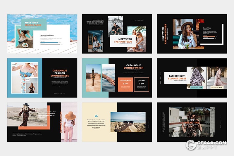 62页扁平化简约时尚风格摄影图片展示PPT模板 黑白两种底色 - 顶尖PPT