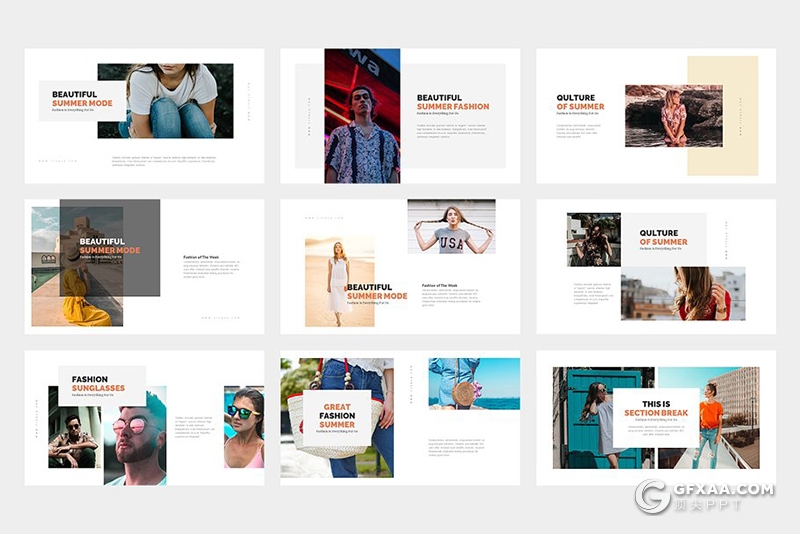 62页扁平化简约时尚风格摄影图片展示PPT模板 黑白两种底色 - 顶尖PPT