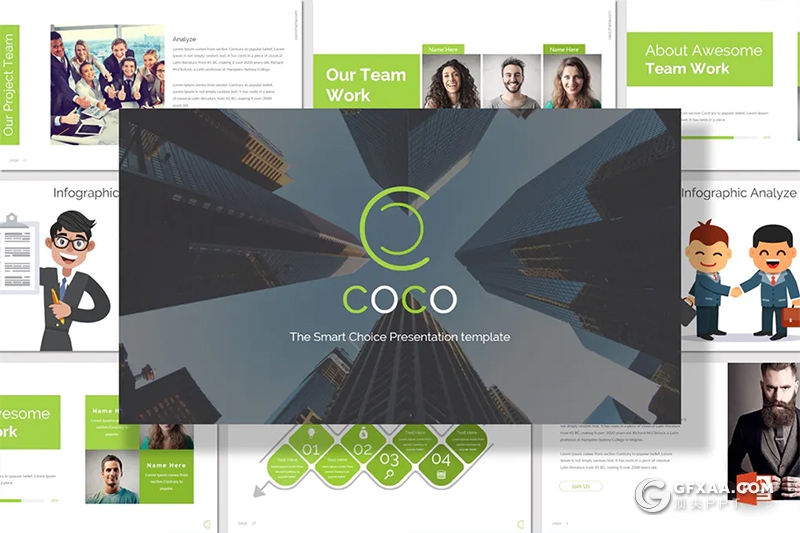 32页商务团队介绍工作分析PPT模板 5种配色4:3和16:9两种尺寸 - 顶尖PPT