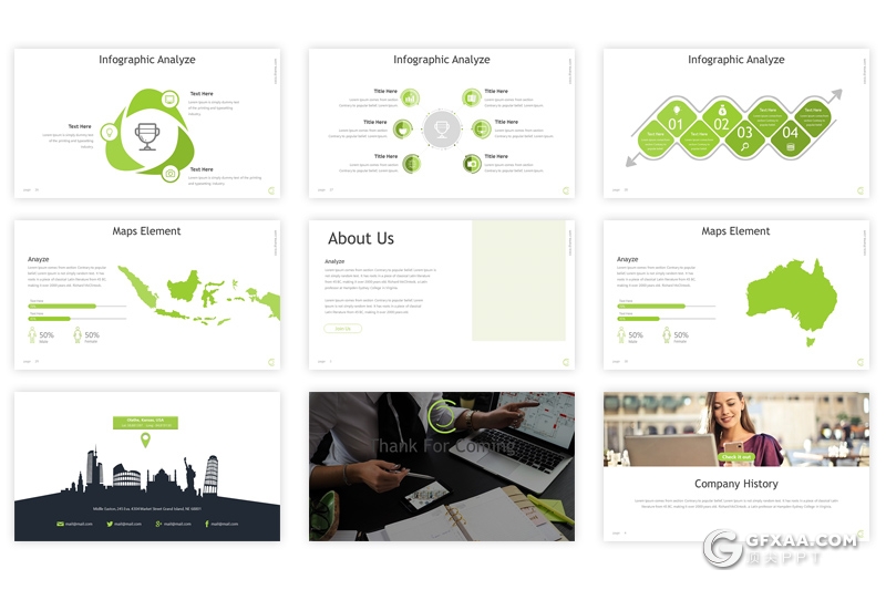 32页商务团队介绍工作分析PPT模板 5种配色4:3和16:9两种尺寸 - 顶尖PPT