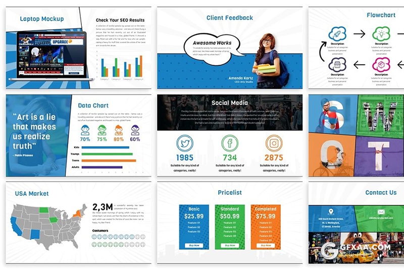 30页手绘海报风格商务keynote模板 6种配色2种尺寸规格 - 顶尖PPT