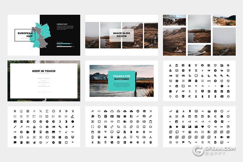 62页简约时尚风格摄影图片展示PPT模板 黑白两种底色 - 顶尖PPT