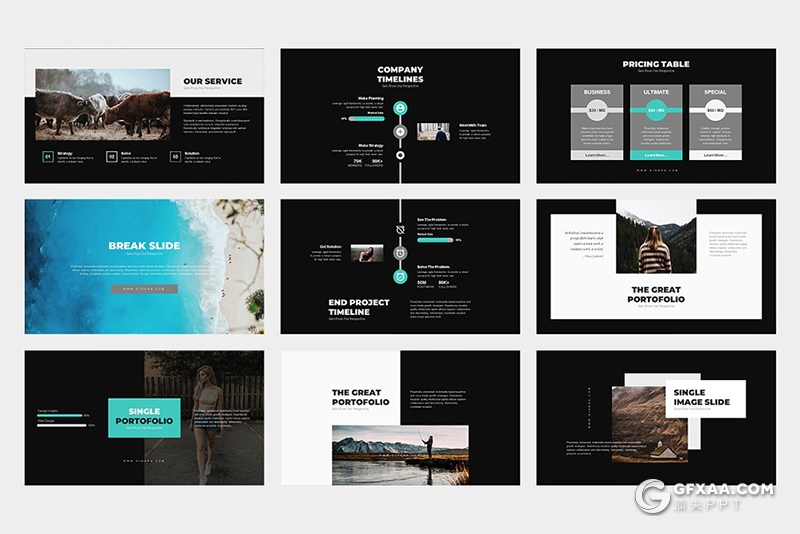 62页简约时尚风格摄影图片展示PPT模板 黑白两种底色 - 顶尖PPT