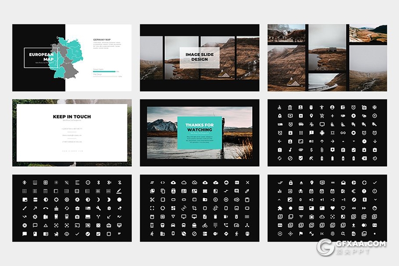 62页简约时尚风格摄影图片展示PPT模板 黑白两种底色 - 顶尖PPT