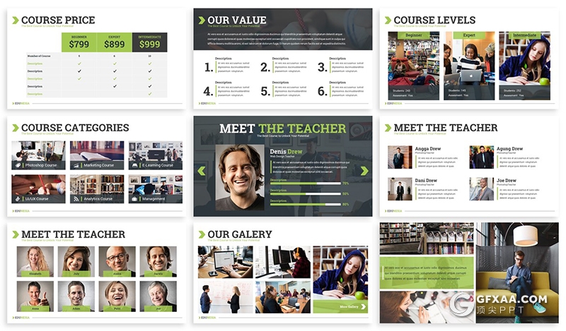 30页教育培训师资力量介绍展示PPT模板 3种主题配色 - 顶尖PPT