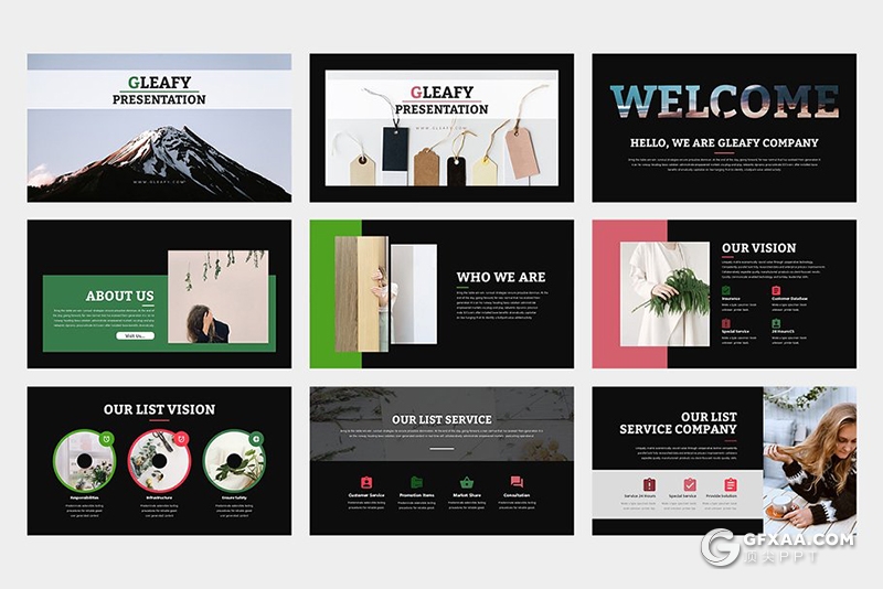 62页居家装饰设计植物摆放PPT模板 黑白2种底色 - 顶尖PPT