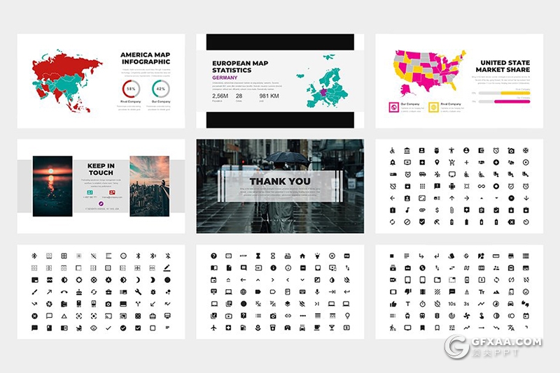 62页创意图形公司介绍工作汇报keynote模板 黑白两种底色 - 顶尖PPT