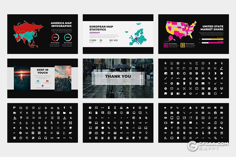 62页创意图形公司介绍工作汇报keynote模板 黑白两种底色 - 顶尖PPT