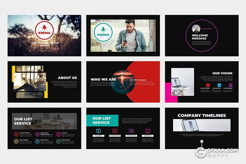 62页创意图形公司介绍工作汇报keynote模板 黑白两种底色 - 顶尖PPT