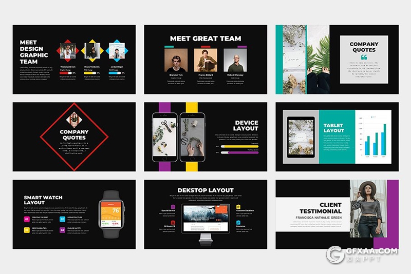 62页创意图形公司介绍工作汇报keynote模板 黑白两种底色 - 顶尖PPT