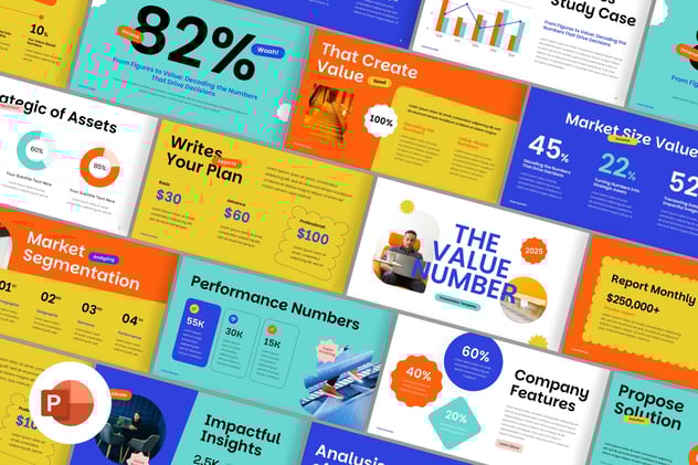 彩色大数字显示数据展示PPT模板 - 顶尖PPT