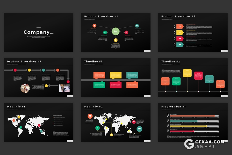 40页多种配色商务工作总结PPT模板 黑白两种底色 - 顶尖PPT