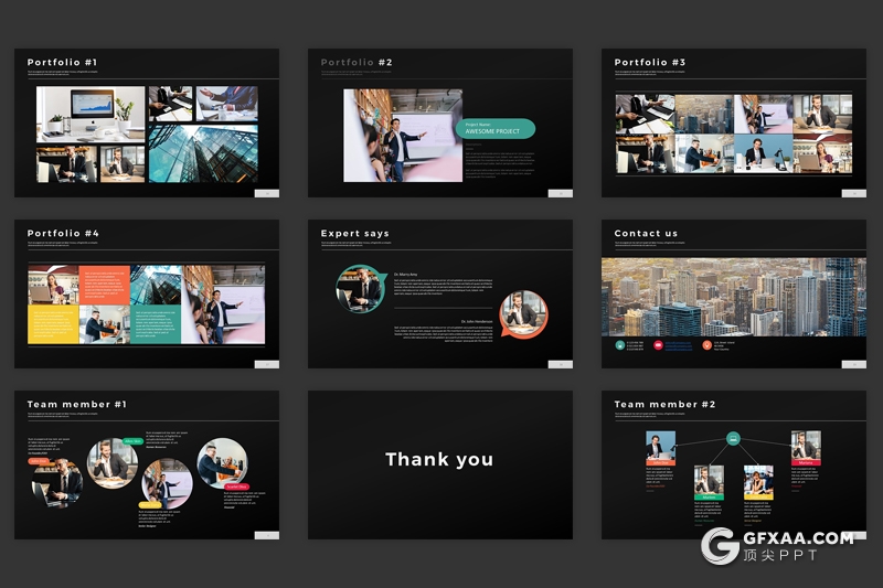 40页多种配色商务工作总结PPT模板 黑白两种底色 - 顶尖PPT