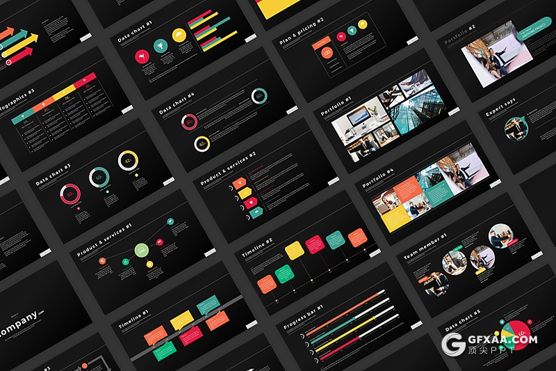 40页多种配色商务工作总结PPT模板 黑白两种底色 - 顶尖PPT