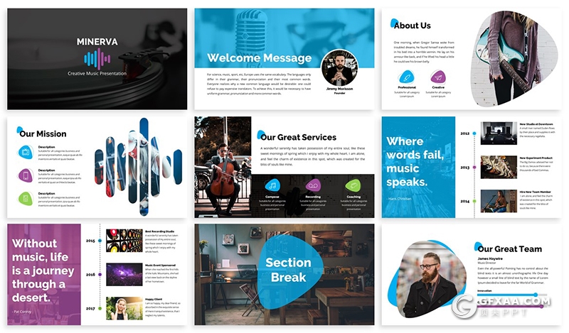 30页创意音乐节演唱会活动策划keynote模板 3种配色方案 - 顶尖PPT