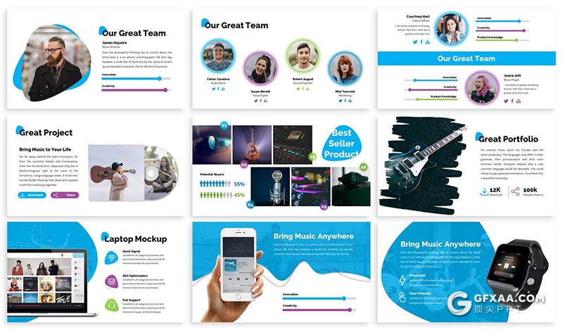 30页创意音乐节演唱会活动策划keynote模板 3种配色方案 - 顶尖PPT