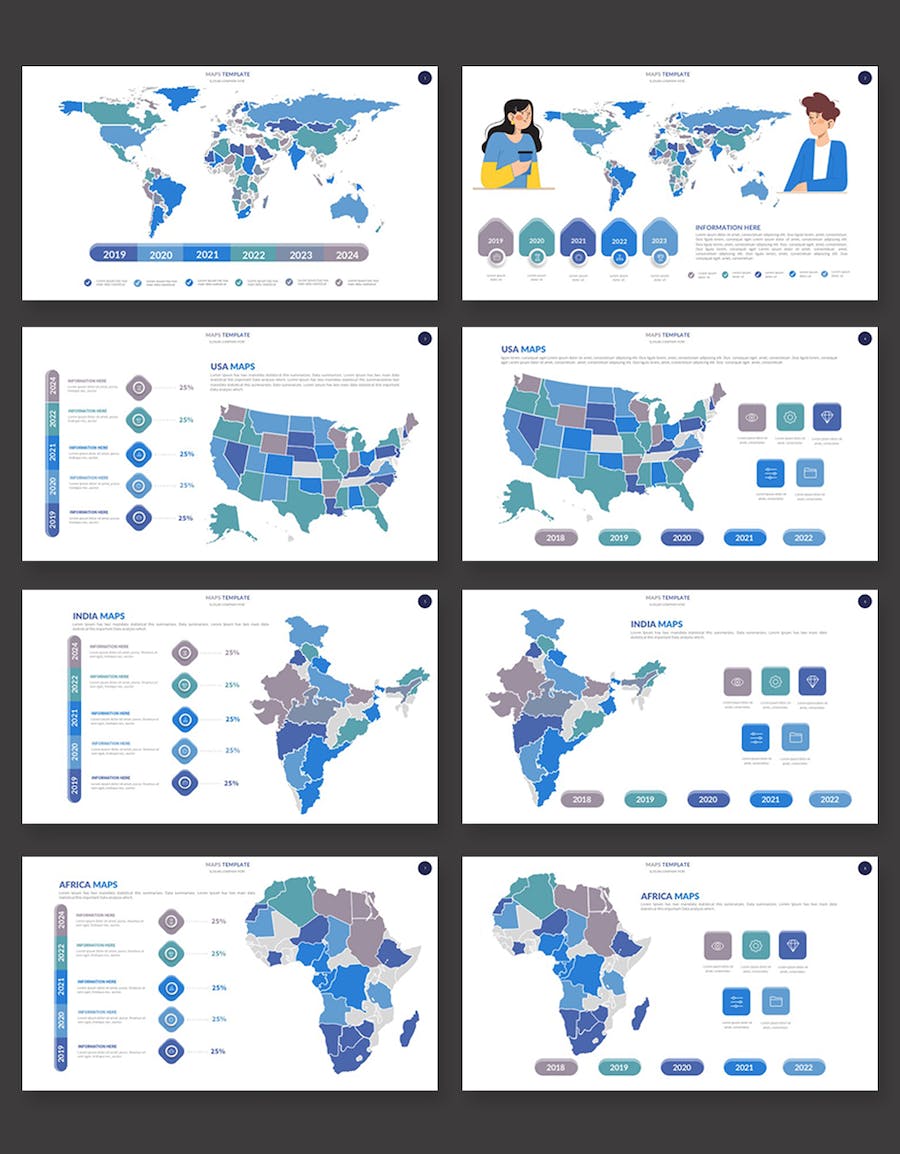 蓝色世界各个国家地图keynote模板 - 顶尖PPT