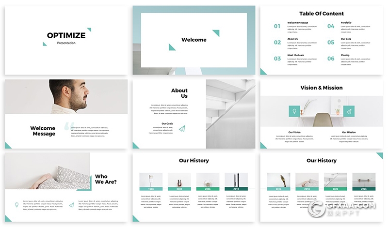 30页3种配色国外扁平化商务多用途PPT模板 - 顶尖PPT