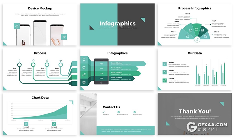 30页3种配色国外扁平化商务多用途PPT模板 - 顶尖PPT